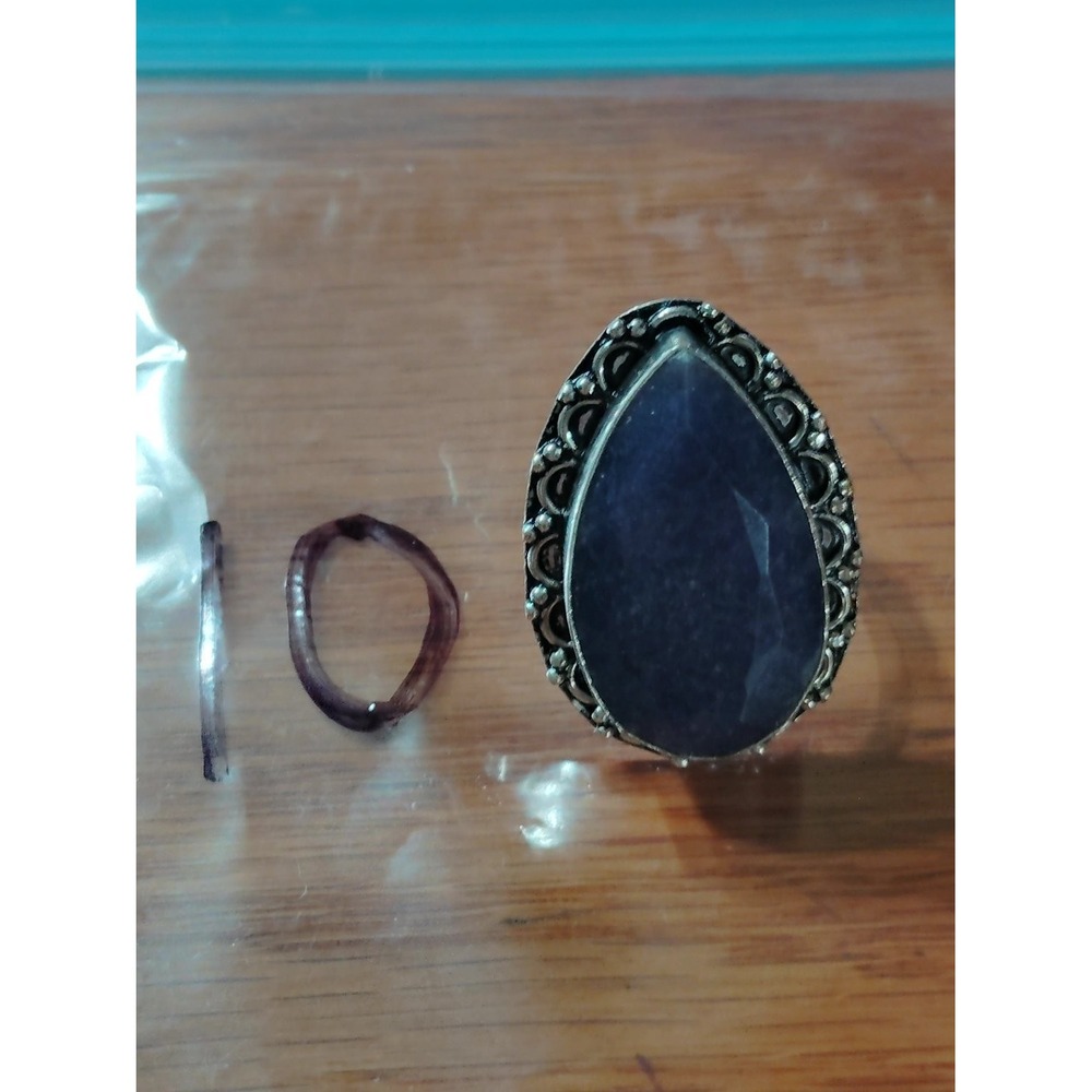 925 Teardrop Purple Stone Statement Ring Size 9.5 - 10 Womens open back setting